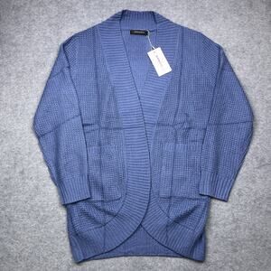 Merokeety open front cardigan sweater blue knit size large